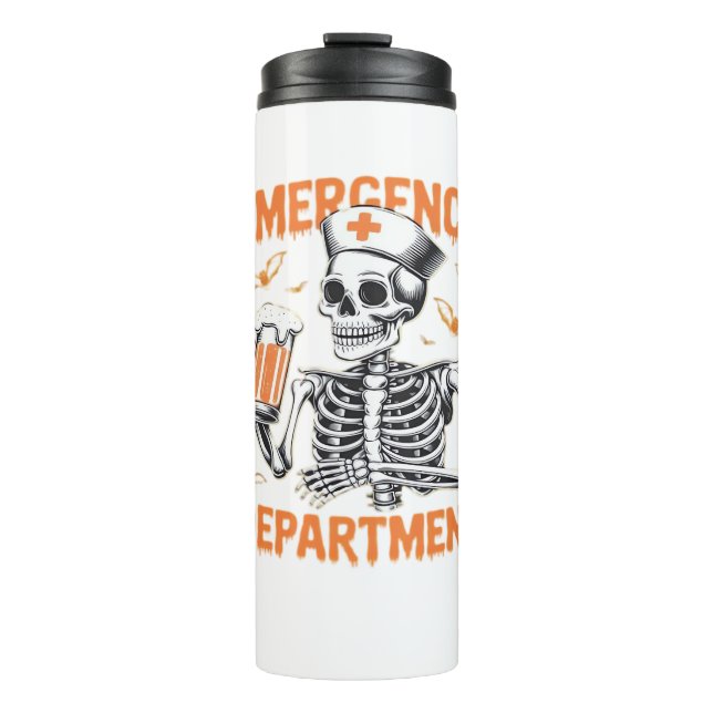 Room 2 Sided Emergency Department Halloween Nurse  Thermal Tumbler (Front)