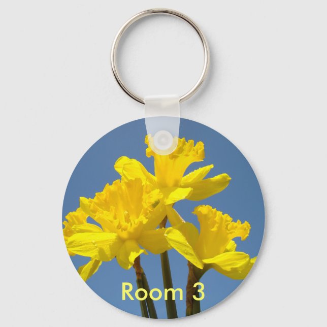 Room 3 keychains numbered Yellow Daffodil Flowers (Front)