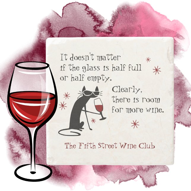 Room for More Wine Funny Quote with Cat Stone Coaster (Creator Uploaded)