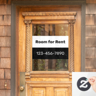 Room For Rent Black and White with Phone Number Window Cling