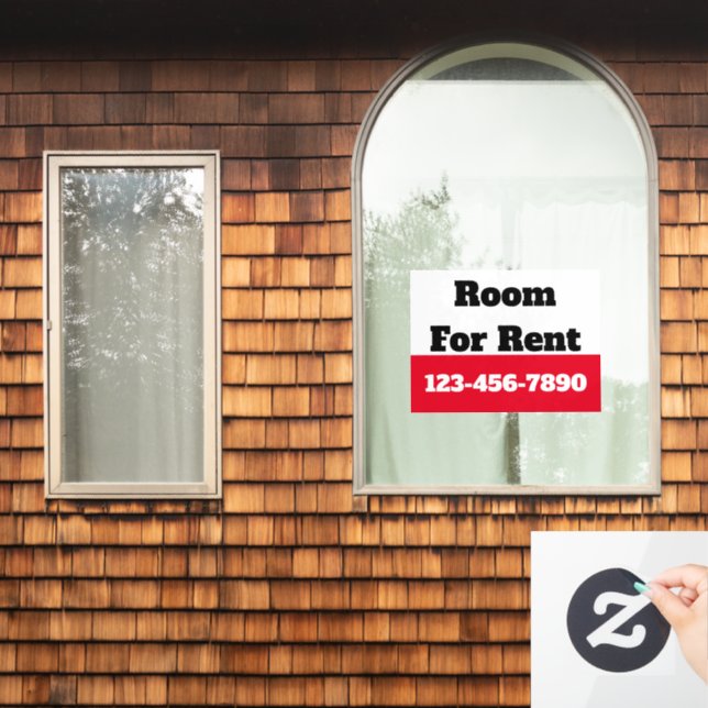 Room For Rent Red Black White Rental Phone Number Window Cling (Home Window)