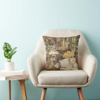 Room of Flowers by Childe Hassam, Vintage Fine Art Cushion