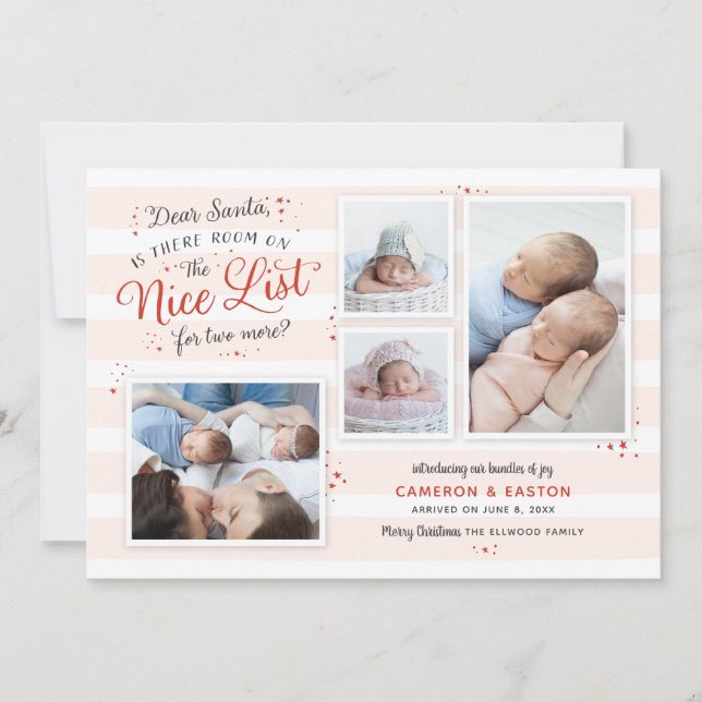 Room on the Nice List Twin Birth Announcement (Front)