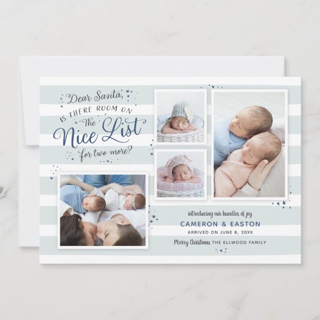 Room on the Nice List Twin Birth Announcement (Front)