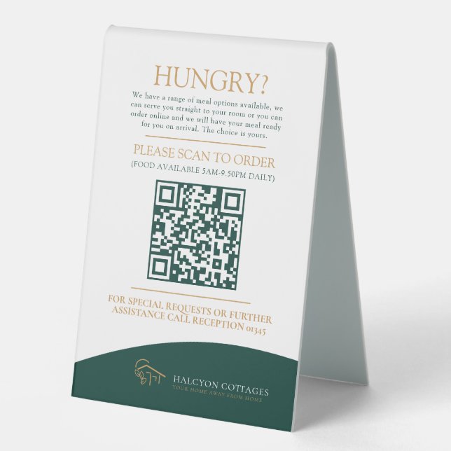 Room service food ordering hotel QR code green (Front)