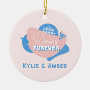 Roommate Gift "Roomies Forever" Retro Custom Photo Ceramic Tree Decoration