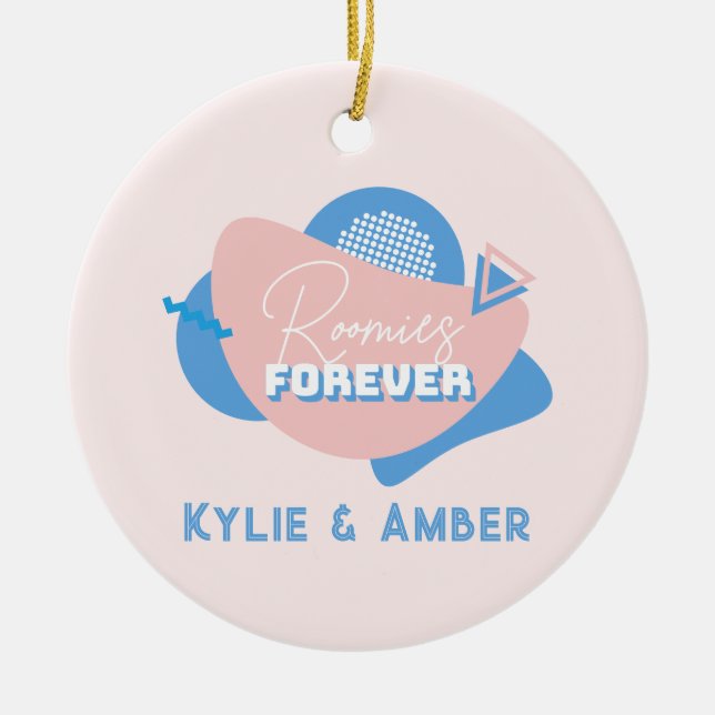 Roommate Gift "Roomies Forever" Retro Custom Photo Ceramic Tree Decoration (Front)