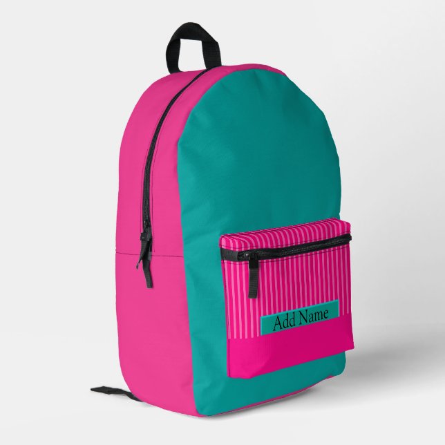 Roomy Girls Hot Pink and Teal Lightweight  Printed Backpack (Back Corner Left)