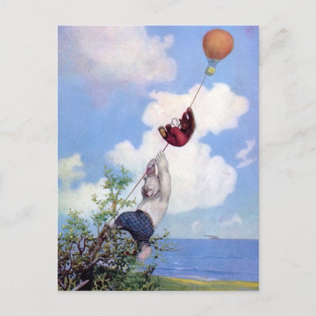 Roosevelt Bears Descend from Hot Air Ballon Postcard (Front)