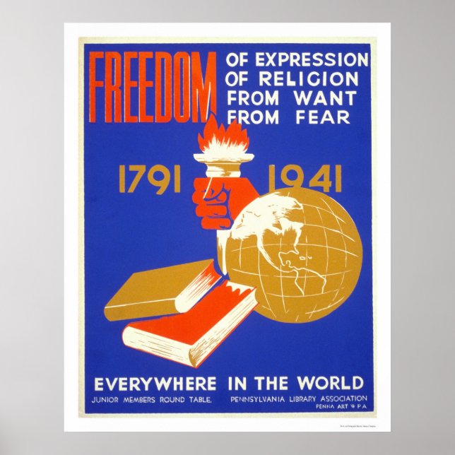 Roosevelt Freedom For All 1941 WPA Poster (Front)