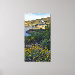 Roosevelt Lake Bridge Arizona Yellow Wildflowers Canvas Print
