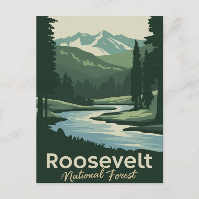 Roosevelt National Forest Minimal Travel Art  Holiday Postcard (Front)