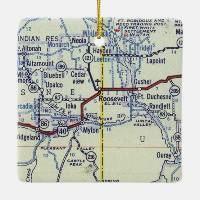 Roosevelt Utah Vintage Map Ceramic Ornament (Back)