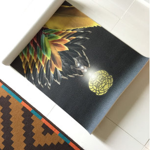 ROOST Yoga Mat, Black, Gold, Pink Rainbow Feathers Mat