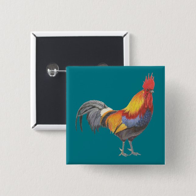Rooster 15 Cm Square Badge (Front & Back)