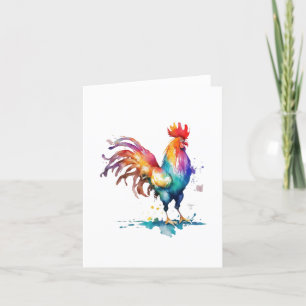 Rooster A Bird Portrait in Watercolors & Pen Holiday Card