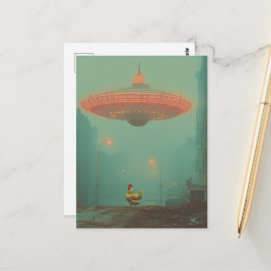 Rooster and a UFO Postcard