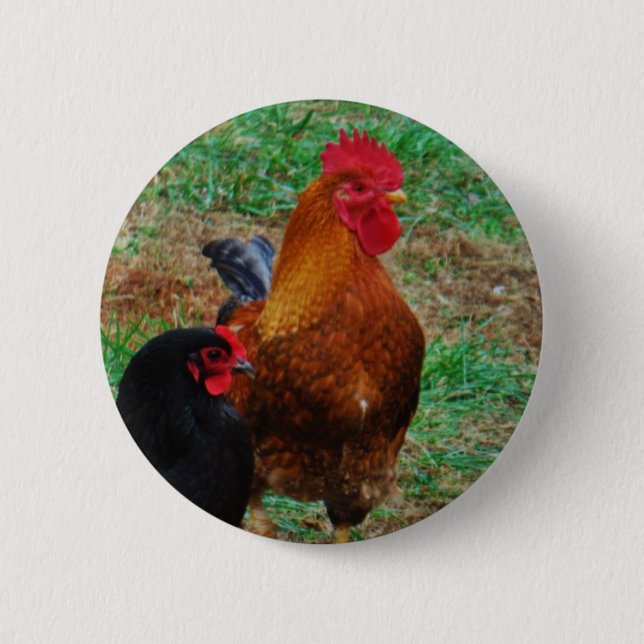 Rooster and Black Hen 6 Cm Round Badge (Front)