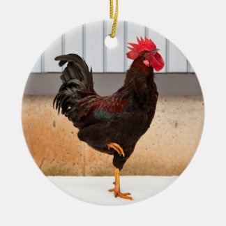 Rooster and Chick round ceramic Christmas ornament