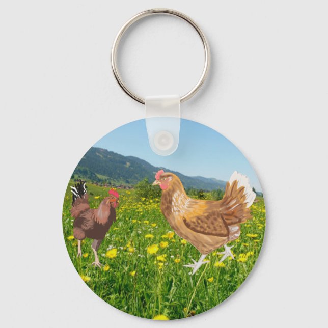 Rooster and Chicken 1  Key Ring (Front)