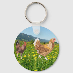 Rooster and Chicken 2  Key Ring