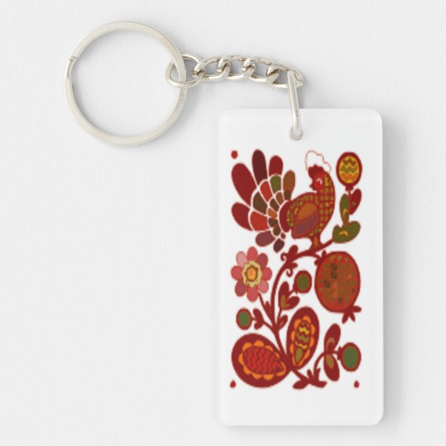 ROOSTER AND FLOWERS KEY RING (Front)