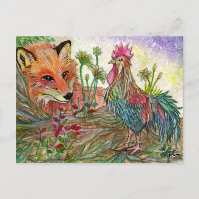 Rooster And Fox Postcard (Front)