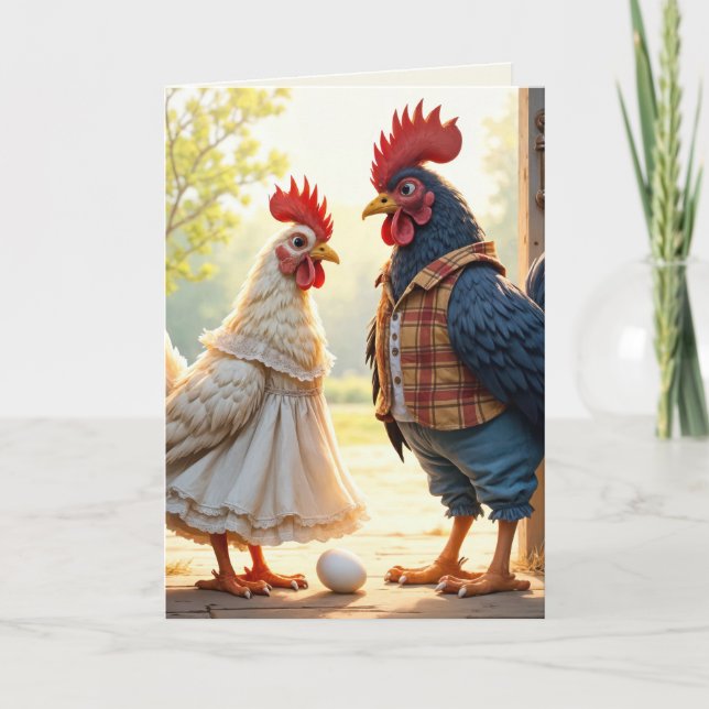 Rooster and Hen Birthday Humour Card (Front)