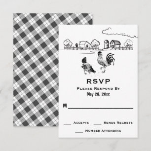 Rooster and Hen Chicken Country Farm Wedding RSVP Card