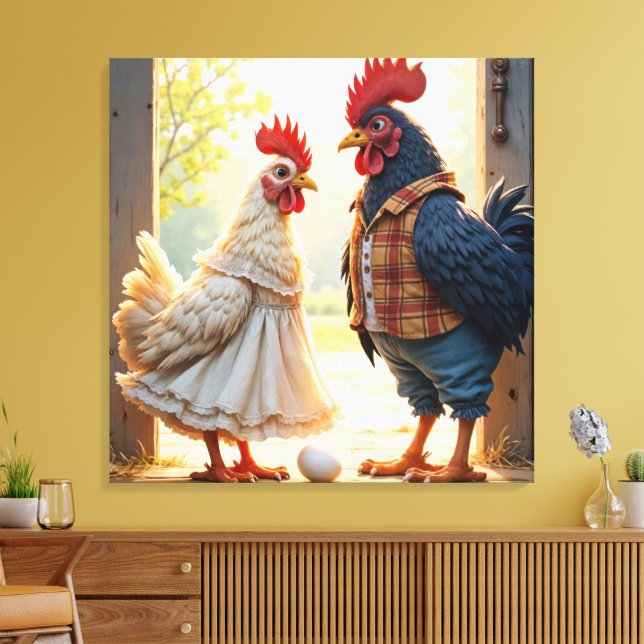Rooster and Hen Humour Canvas Print (Insitu(LivingRoom))