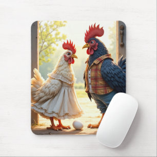 Rooster and Hen Humour Mouse Mat