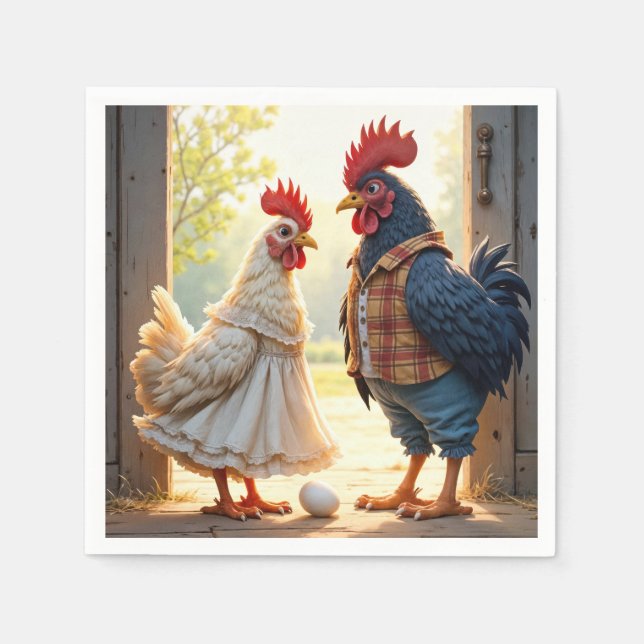 Rooster and Hen Humour Napkin (Front)