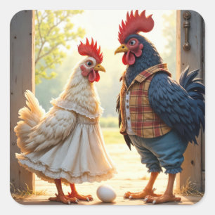 Rooster and Hen Humour Square Sticker
