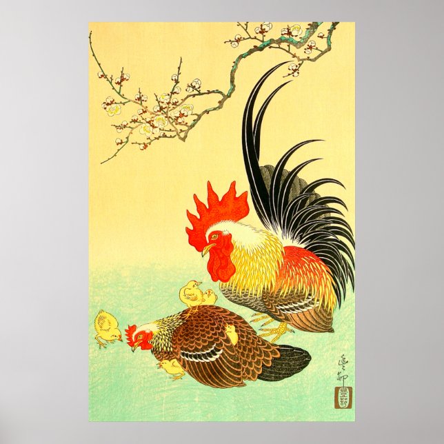 Rooster and Hen Ohara Koson 1930s Poster (Front)