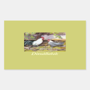 Rooster and Hen Rectangular Sticker
