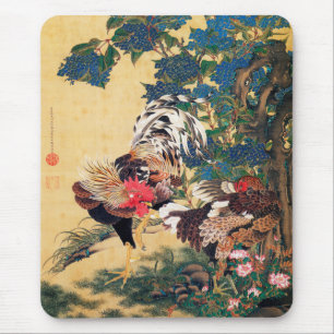 Rooster and Hen with Hydrangeas by Ito Jakuchu Mouse Mat