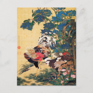 Rooster and Hen with Hydrangeas by Ito Jakuchu Postcard