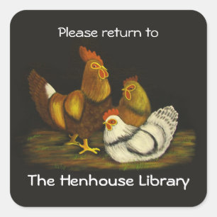 Rooster and Hens Bookplate ~ sticker