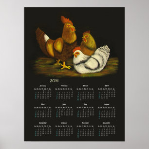 Rooster and Hens  calendar ~ print