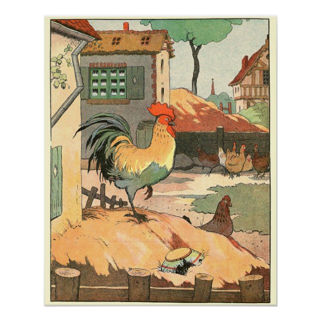 Rooster and Hens in the Farm Yard Poster (Front)