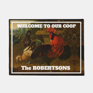 Rooster and Hens "Welcome to our coop" Doormat