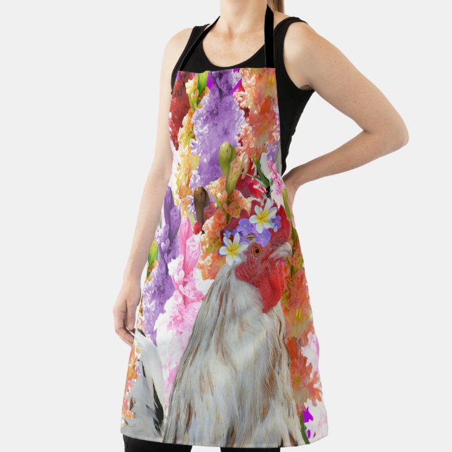 Rooster And Hollyhocks, Apron (Insitu)