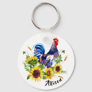 Rooster and sunflowers key ring