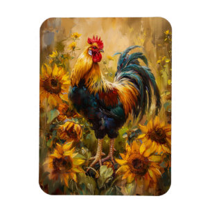 Rooster and Sunflowers Oil Painting Flexible Magnet
