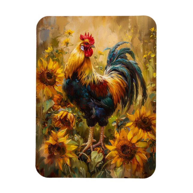 Rooster and Sunflowers Oil Painting Flexible Magnet (Vertical)
