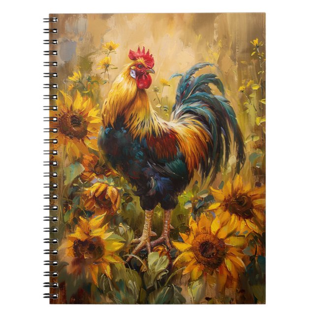 Rooster and Sunflowers Oil Painting Notebook (Front)
