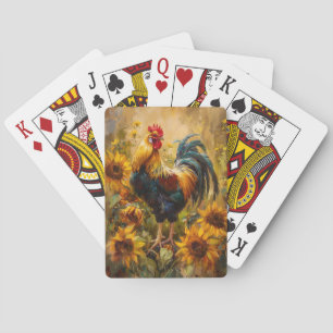 Rooster and Sunflowers Oil Painting Playing Cards