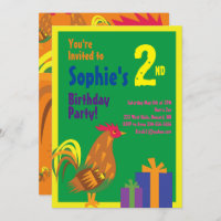 Rooster Animal Kid's Birthday Party Invitations