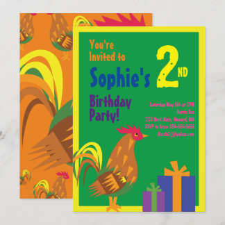 Rooster Animal Kid's Birthday Party Invitations