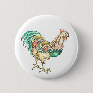 Rooster Art 6 Cm Round Badge